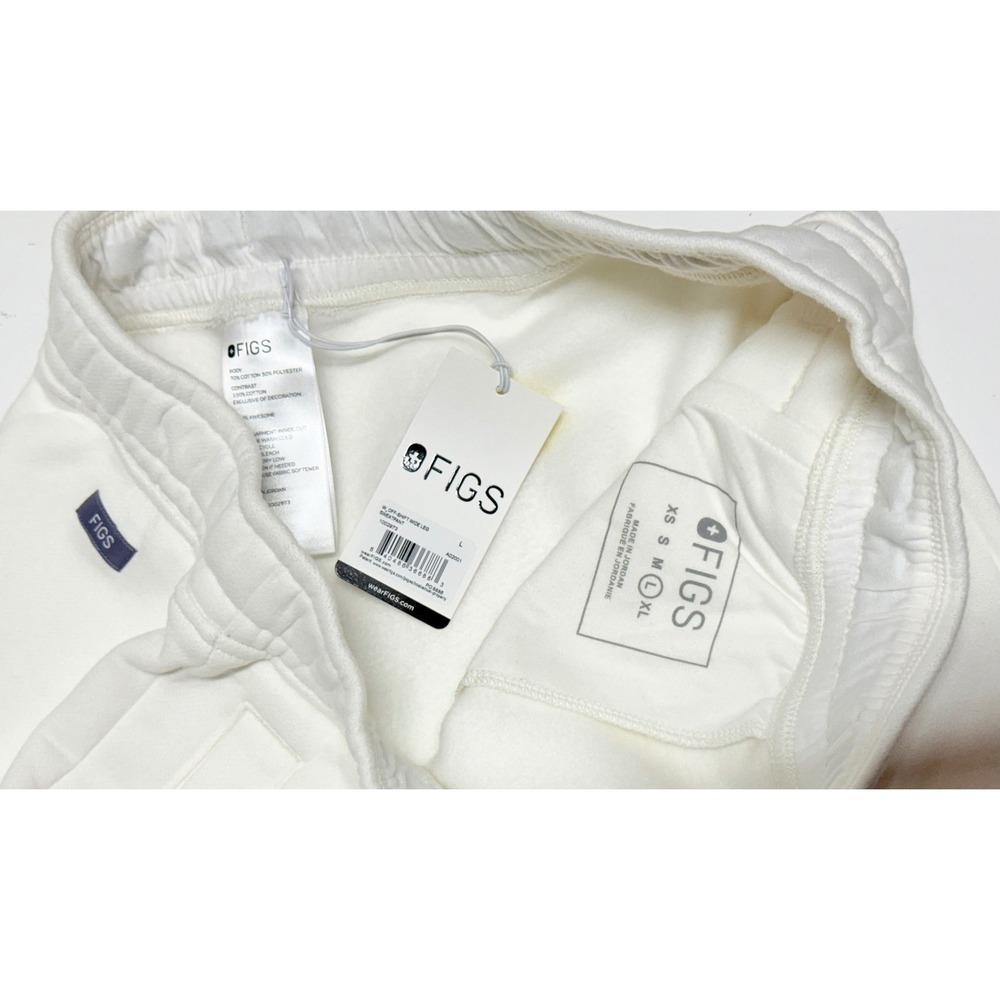 FIGS Off-Shift Wide Leg Sweatpants White Cotton Blend Fleece Pants 1002973 Large - Picture 4 of 5